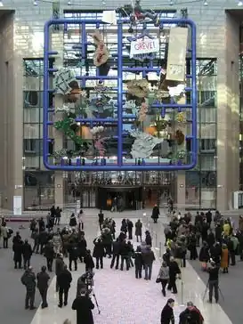 The Entropa sculpture on display in the hall of the Justus Lipsius building in Brussels.