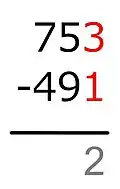 3=1+2，所以结果是2，写在个位上。